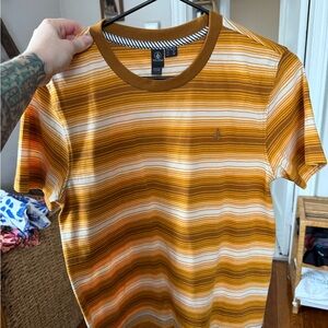 Volcom Men's Mustard and White Striped Tee